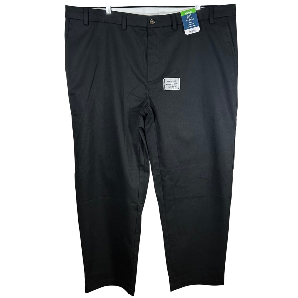 George Mens Premium Khaki Straight Leg Pants Black Soot 44x30 Dress Casual New